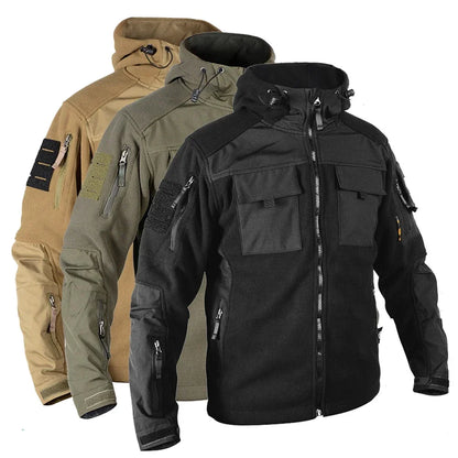 Men's Fleese Tactical Jacket Military Softshell Fleece Jacket For Men Army Combat Jackets Fleese Windbreaker Hooded Bomber Coats Leedoar