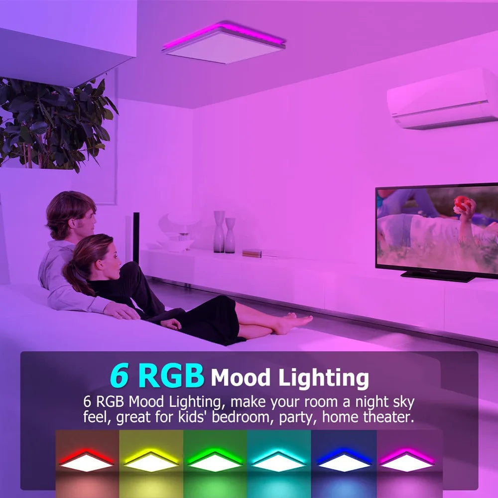 LED Square Ceiling Lamp With RGB Color Changing Backlight Remote Control Bedroom Living Room Embedded Dimmable Atmosphere Light Leedoar