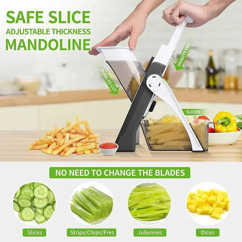 Adjustable Foldable Upgrade Safe Mandoline Vegetable Food Chopper Potato Fries Cutter Kitchen Chopping Artifact Accessories Leedoar