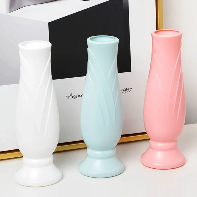 New Plastic Flower Vase White Imitation Ceramic Flower Arrangement Container Pot Basket Home Modern Decoration Vases for Flowers Leedoar