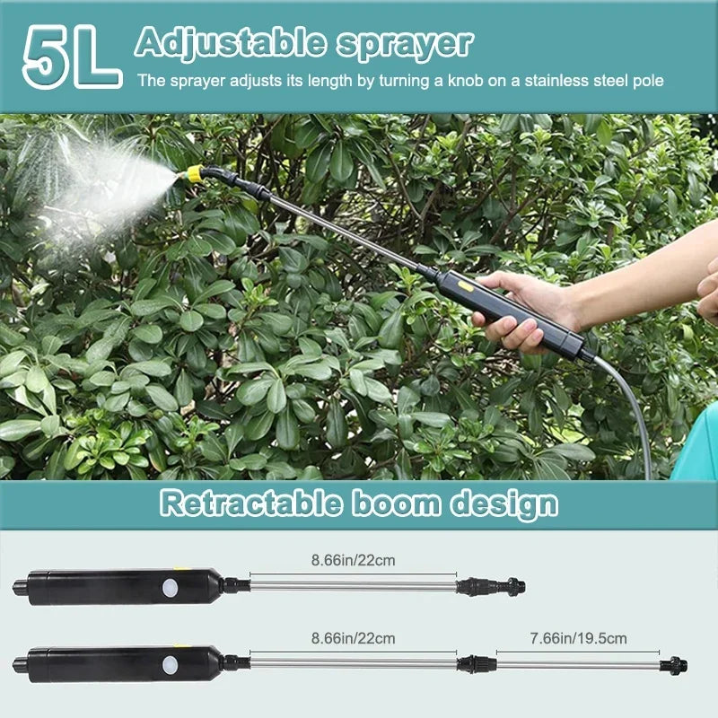 5L Garden Electric Sprayer with Rotating Mist Nozzles Telescopic Wand Lawn Water Sprayer Plant USB Rechargeable Irrigation Tool Leedoar