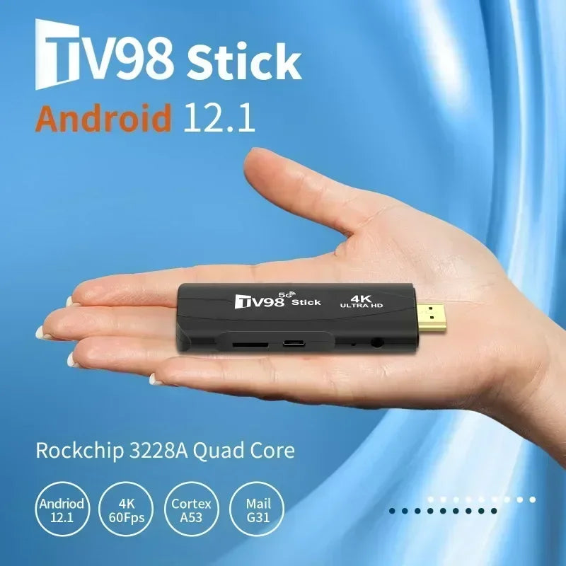 TV98 4K Smart TV Stick Android Box 2.4G 5G WiFi Smart TV Box Reproductor multimedia Mini TV98 Android 12 TV Stick para YouTube Decodificador 