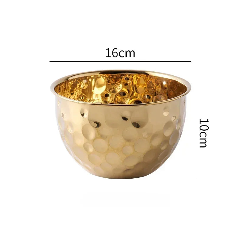 New Stainless Steel Hammer Point Fruit Bowl Salad Plate Egg Pot Thickened Baking Mixing Cooking Bowl Creative Decoration Bar KTV Leedoar