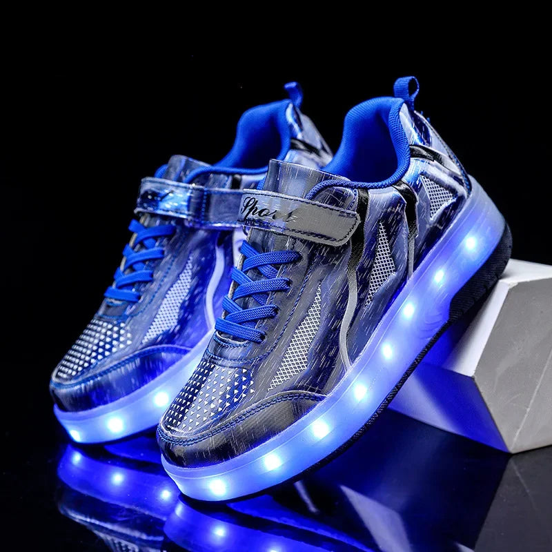 Kids Roller Skate Shoes Led Light Boys Girls Sneakers with 2 Wheels Sport Sneakers Christmas Birthday Children Show Gift Leedoar