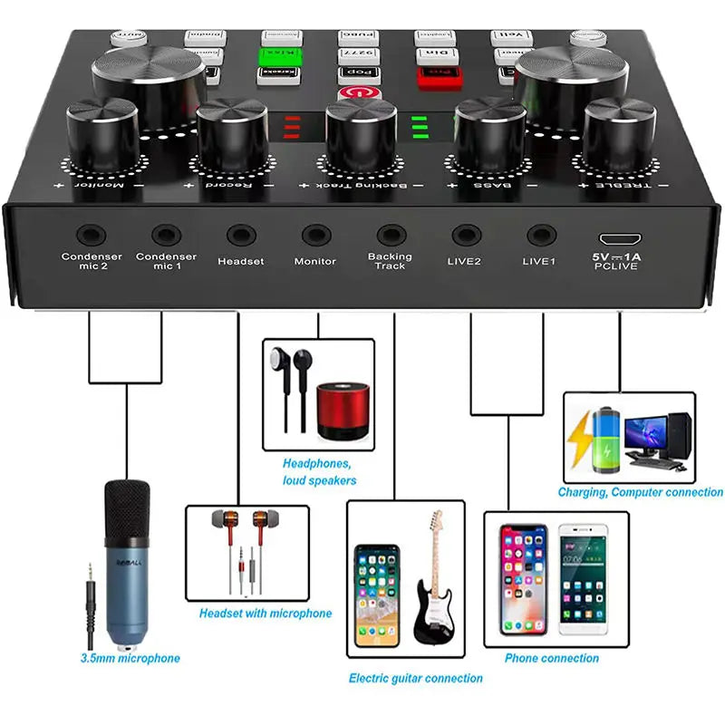 BM800 V8S Sound Card Professional Audio Set BM800 Mic Studio Condenser Microphone for Karaoke Podcast Recording Live Streaming Leedoar