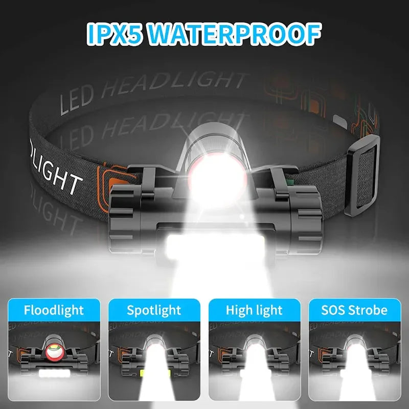 LED USB Rechargeable COB Headlamp Strong Magnetic Powerful Headlight Super Bright Waterproof Head Torch For Outdoor Leedoar