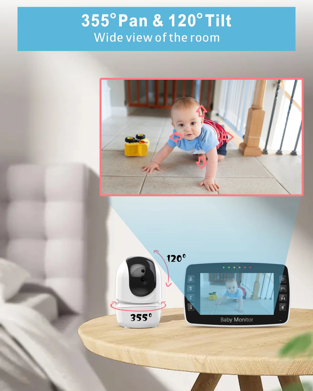 4.3Inch Baby Monitor with Two camera Wireless PTZ Camera High Security Children Camera Night Vision Temperature Monitoring Baby Leedoar