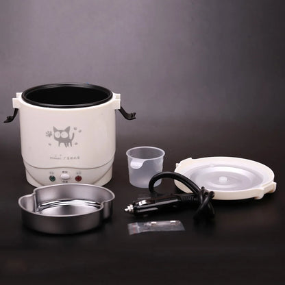 Car Mounted Rice Cooker Mini Rice Cooker 12V 24V 1L   Used in House  And Car for Two Persons Portable and concise Easy to Use Leedoar