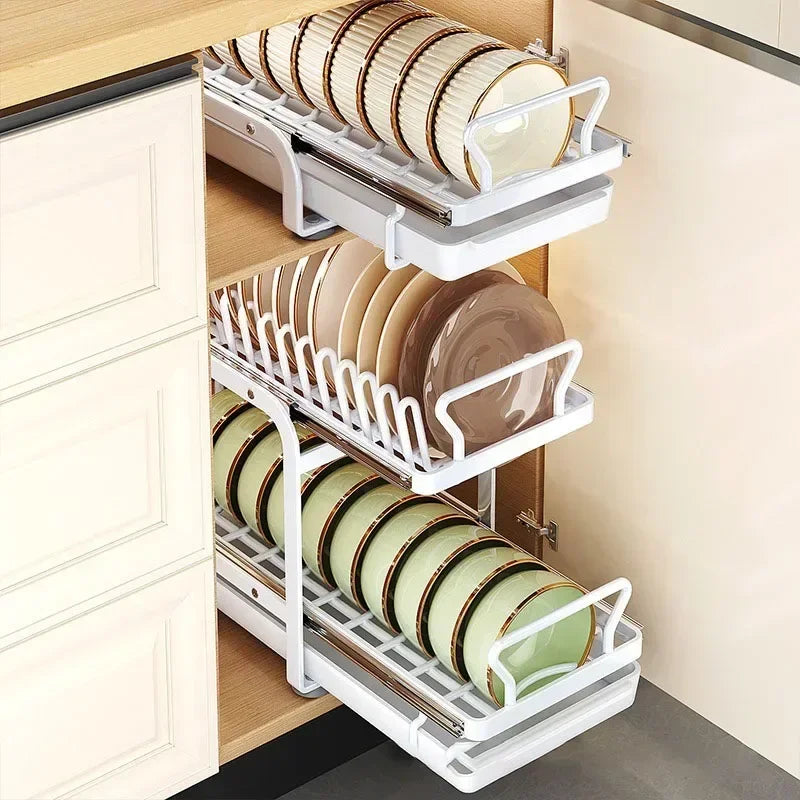 Large Sliding Dish Drainer Kitchen Sink Dish Storage Rack Cabinets Drawers Organizer Shelf Chopstick Barrel kitchen Accessories Leedoar