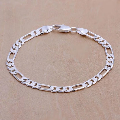 Wedding Nice Gift Silver Color 6MM Chain Men Women Jewelry Fashion Beautiful Bracelet Free Shipping Leedoar