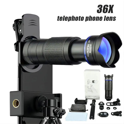 Lente para celular 36X HD Telefoto Lente externa portátil para celular ZOOM Telescópio fotográfico HD de alta potência com câmera 37MM 0,45X 49UV