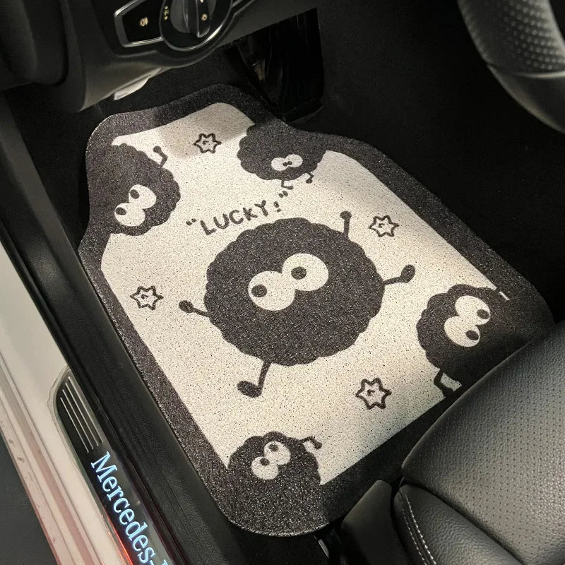 Car Floor Mats Universal Short Plush Cartoon Dust Elf Anti-dirty Anti-slip Protective Interior Car Foot Mat Carpet Pad Supplies Leedoar