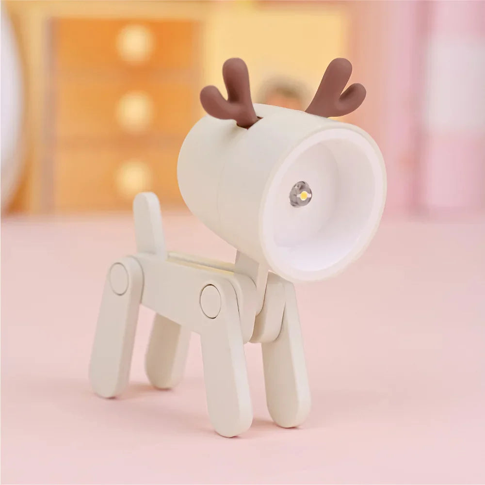 LED Mini Night Light Cute Dog Deer Foldable Desk Lamps Desktop Ornament Book Light Kids Room Bedside Bedroom Decor Holiday Gifts Leedoar