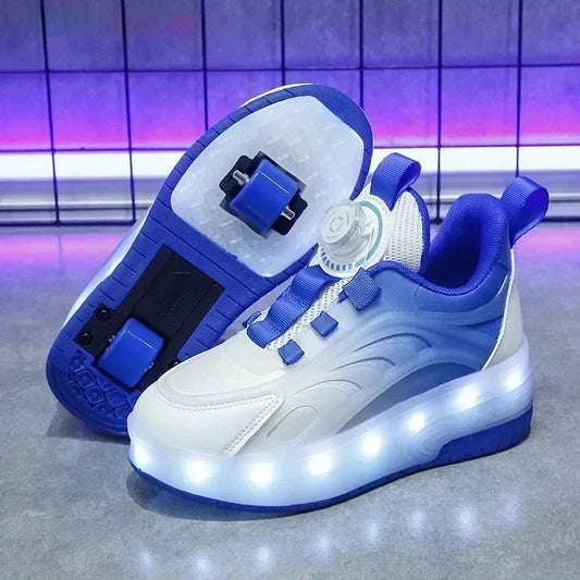 Children's Kids Boys Girls USB Charging Glowing Casual Sneakers Led Light Wheels Outdoor Parkour Roller Skate Shoes Sports For Leedoar