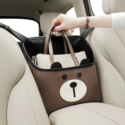 Car storage bag multifunctional leather material cute cartoon seat tissue storage bag decoration car interior supplies Leedoar