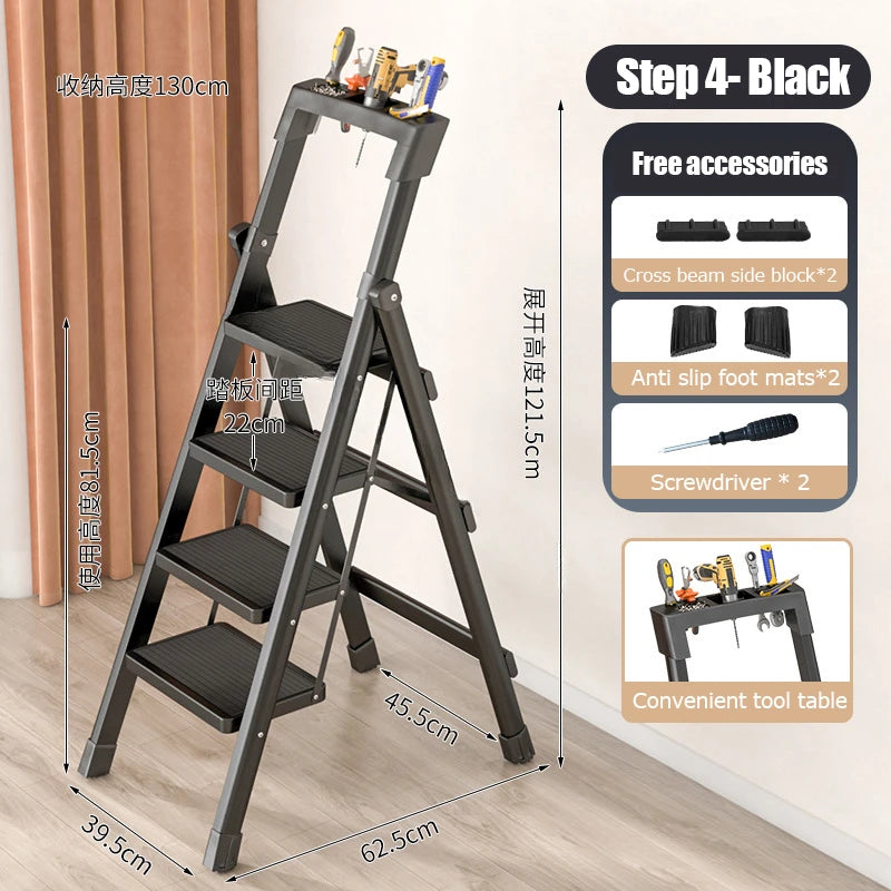 4 Step Ladders Home Folding Ladder Thickened Stairs Kitchen Step Stools Indoor Climbing Ladder Multi-Function Herringbone Ladder Leedoar