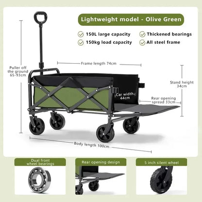 Camping Aircraft Wheeled Trolley Outdoor Foldable Manual Trolley Portable Outdoor Camping Trailer Pull Rod Rear Leedoar