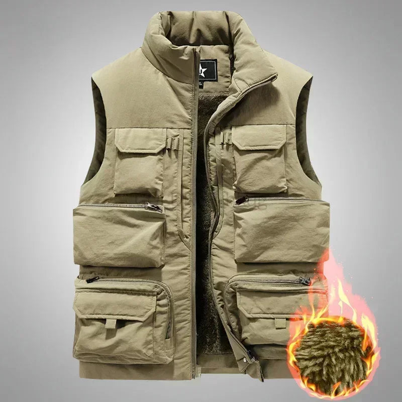 Men's Vest Coat Winter Sleeveless Jacket Waistcoat Thick Warm Fleece Workwear Tops Cargo Vest Windbreaker Fashion Big Size 6XL Leedoar