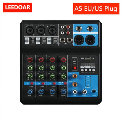 5 Channel Sound Mixer Table Audio Professional Portable Digital Console Computer Recording DJ Controller Processor USB Bluetooth Leedoar