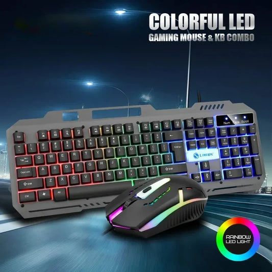 JP-2 USB Wired Gaming Keyboard RGB Backlit Keyboard with Silent Backlit Gaming Mouse Set for Office PC Gaming PC Laptop