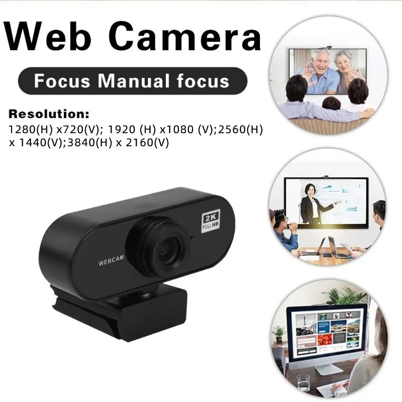 Webcam HD 2.0 rotativa de 180 graus 2K USB câmera ao vivo com microfone de redução de ruído câmera de videoconferência para reunião de escritório 