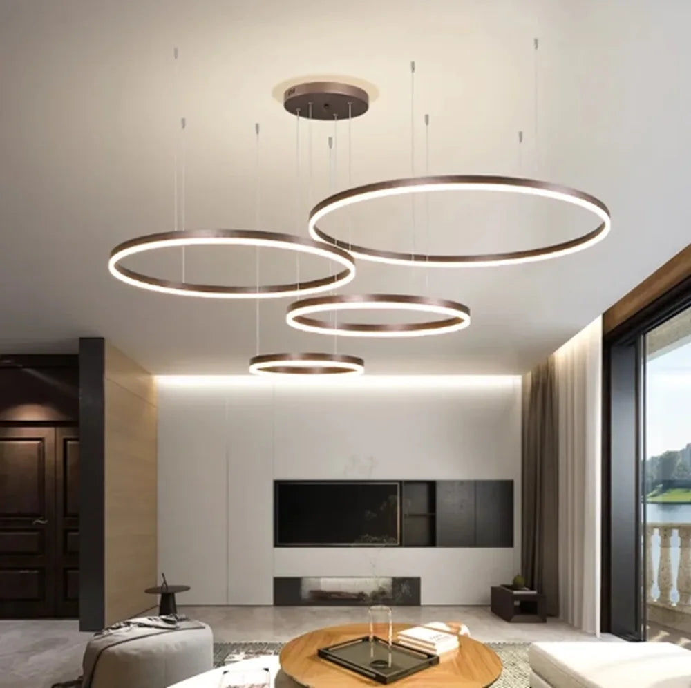 LED Modern Home Lighting Pendant Light Simple Nordic Style Ceiling Hanging Circular Pendant Light Home Decoration Light Fixture Leedoar