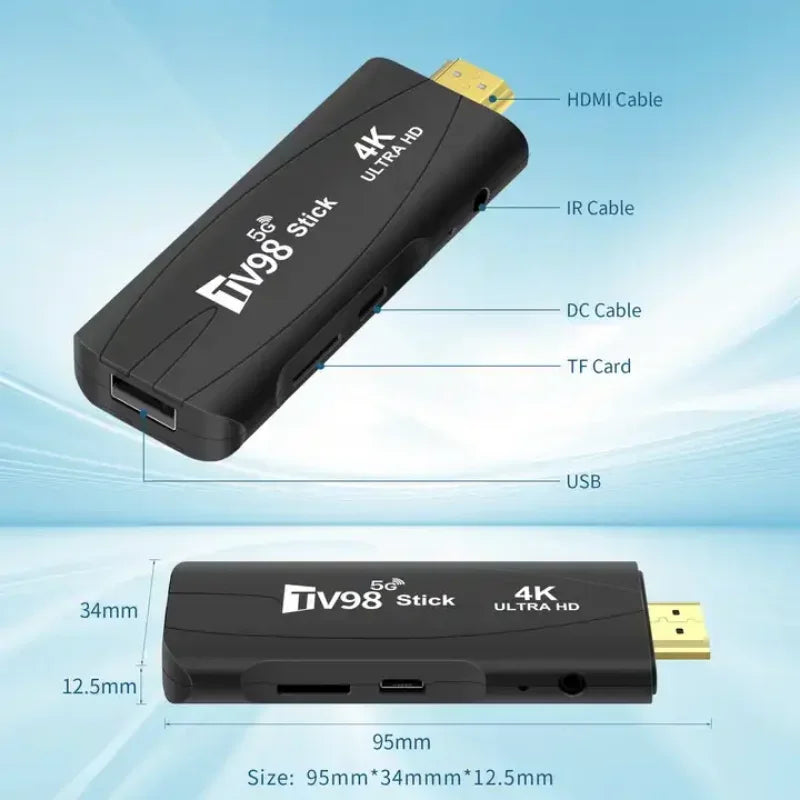 TV98 4K Smart TV Stick Android Box 2.4G 5G WiFi Smart TV Box Media Player Mini TV98 Android 12 TV Stick para Youtube Set Top Box 