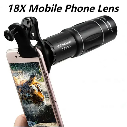 Lente para celular 18X Lente externa portátil para celular Calibre 37mm Lente externa com zoom HD de alta potência 18X Telescópio Lente telefoto 