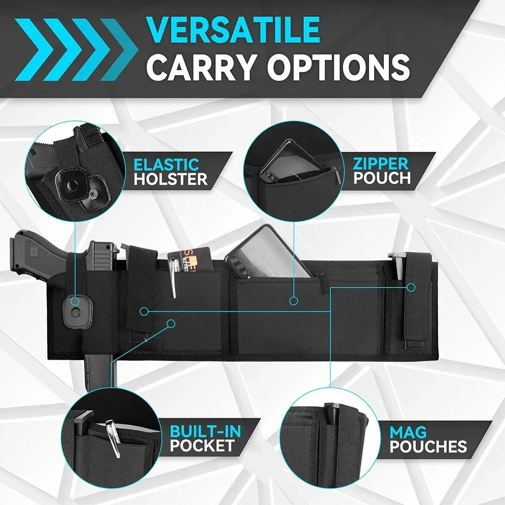 Tactical Belly Gun Holster Concealed Carry Waist Band Pistol Holder Magazine Bag Right Hand Belt Holster for Glock 19, 17, 42 Leedoar