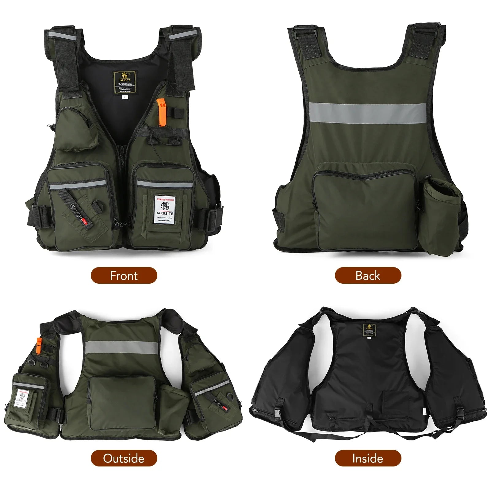 Men Professional Life Jacket Buoyancy Suit Portable Fishing Vests Multi-Pockets Waterproof Sea Fishing Adjustable Vest Leedoar