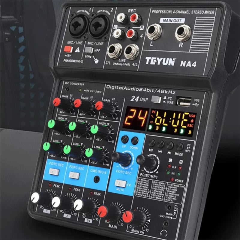 TEYUN 4-Channel Professional Portable Sound Mixer Console Computer Input 48v Power Model Number Certification Origin Mixing NA4 Leedoar