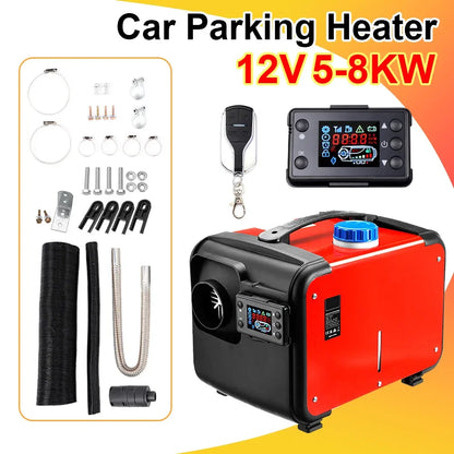 5-8KW 12V Unit Portable Air Diesel Heater Noise Reduction LCD Monitor Parking Warmer For Car Truck Boat RV Heating Red  car fan Leedoar