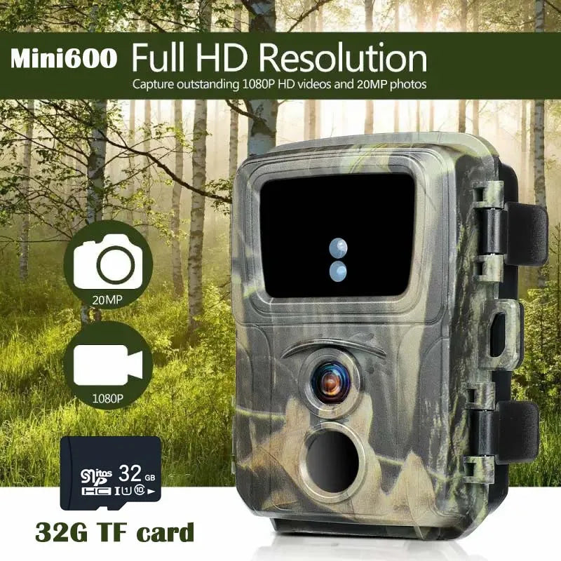 2Pcs Mini Trail Camera 20MP 1080P Mini600 Infrared Night Vision Motion IP66 Waterproof Wild Trap Game Hunting Photo Monitoring Leedoar