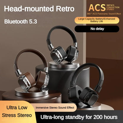 2024 Novo CR-8 Classic Over Ear Headsets Studio Dj Stereo Bluetooth5.3 Fones de ouvido retrô sem fio Touch Control Tipo C Fones de ouvido 