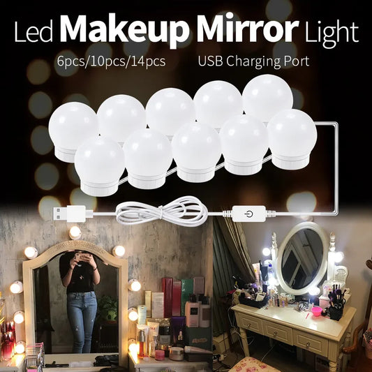 LED Makeup Mirror Light Bulb Mirror Fill Light Dressing Table Rotary Thread Collection Touch Three Color Temperature Leedoar