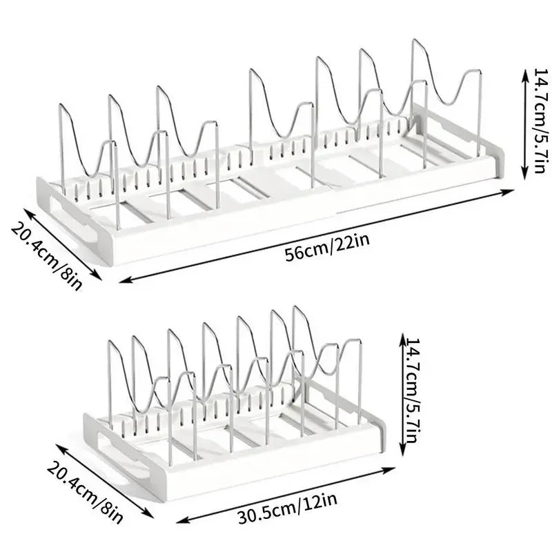 Estante organizador de sartenes de acero inoxidable expandible, estante de almacenamiento de ollas, organizadores de gabinetes de cocina, estante para secar utensilios de cocina y tablas de cortar