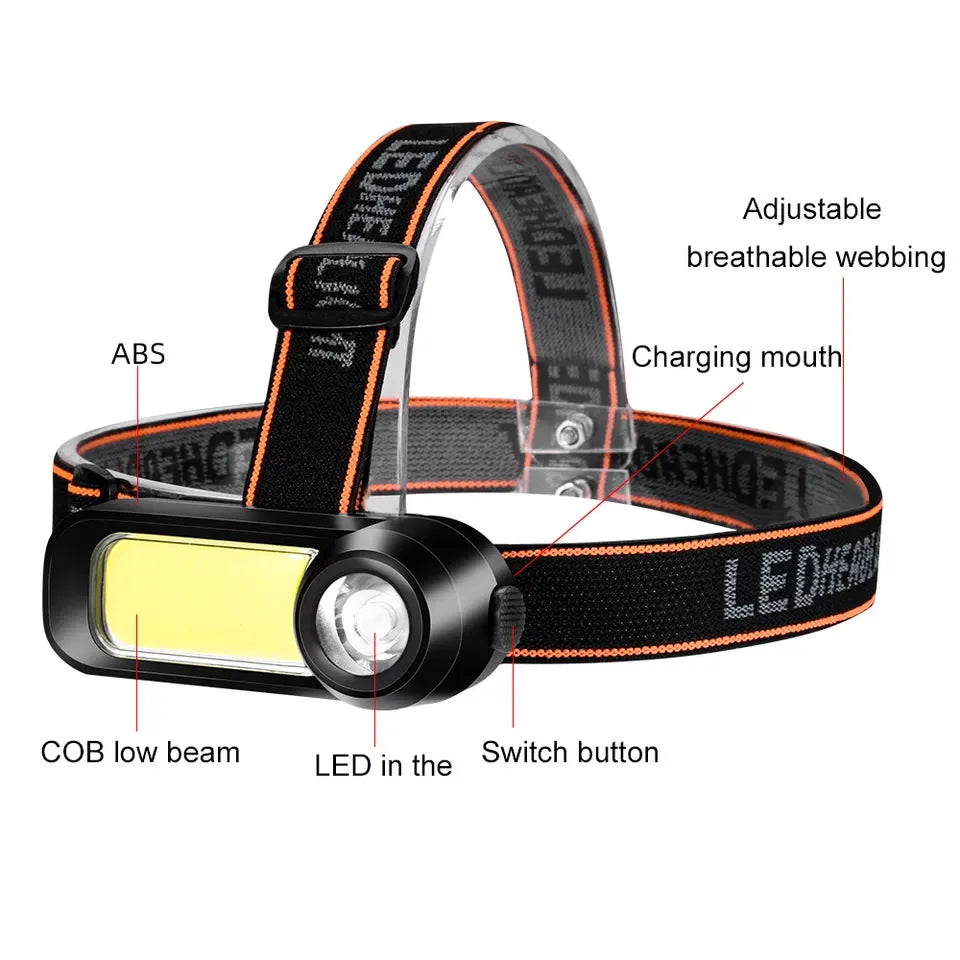 COB/LED Dual Light Source Camping Headlight High-Brightness High-Beam Outdoor Light Detachable Portable Charging Flashlight Leedoar