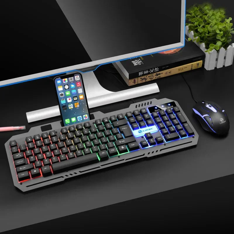 JP-2 USB Wired Gaming Keyboard RGB Backlit Keyboard with Silent Backlit Gaming Mouse Set for Office PC Gaming PC Laptop