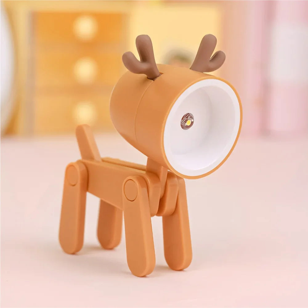 LED Mini Night Light Cute Dog Deer Foldable Desk Lamps Desktop Ornament Book Light Kids Room Bedside Bedroom Decor Holiday Gifts Leedoar