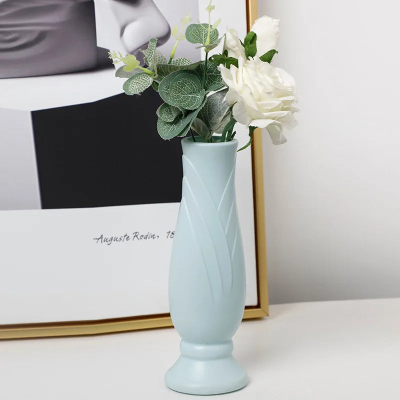 New Plastic Flower Vase White Imitation Ceramic Flower Arrangement Container Pot Basket Home Modern Decoration Vases for Flowers Leedoar