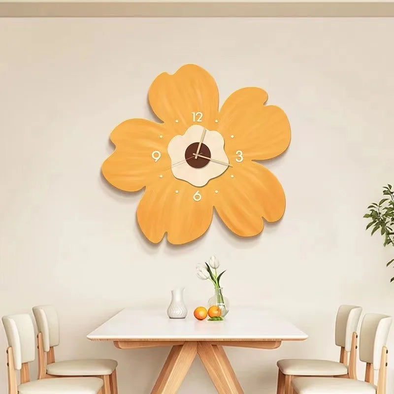 Luminous Flower Cartoon Decoration Wall Hanging Clock Silent Minimalist Children's Bedroom Room Decoration Nightglow Clock Leedoar