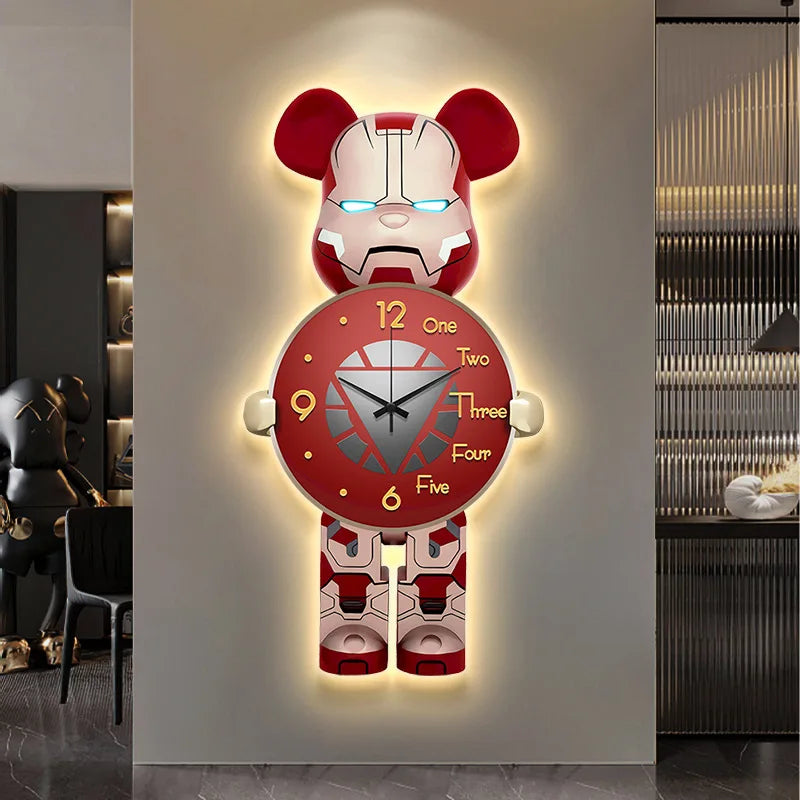 40x21CM Creative Wall Clock Cartoon Fashion Living Room Silent Art Clock Simple Modern Watch Wall Home Decoration Bear Leedoar