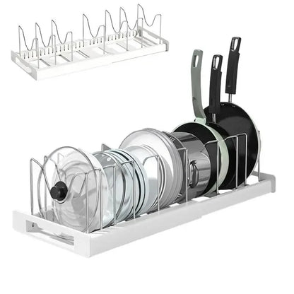 Estante organizador de sartenes de acero inoxidable expandible, estante de almacenamiento de ollas, organizadores de gabinetes de cocina, estante para secar utensilios de cocina y tablas de cortar