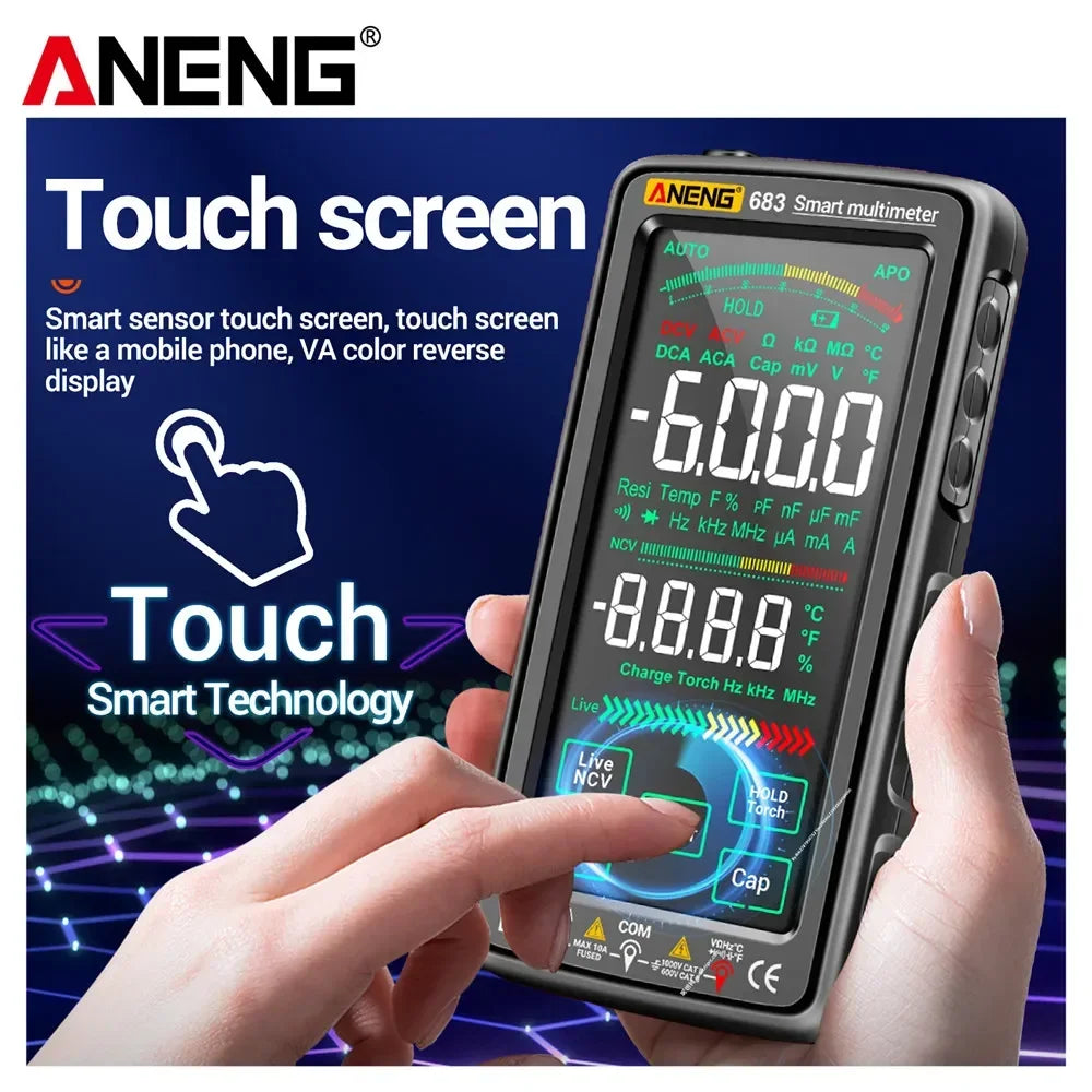 ANENG 683 Touch Screen Smart Digital Multimeter 6000 Counts AC/DC Ammeter Voltmeter Rechargeable Ohm Diode NCV Multimeter Tester Leedoar