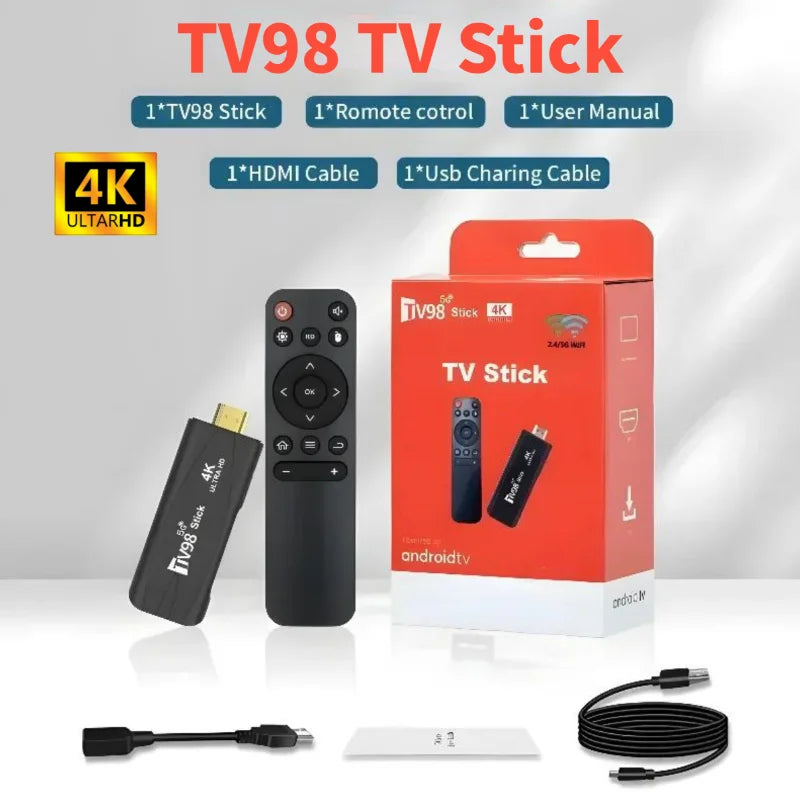 TV98 TV Stick Android 12 Decodificador de señal superior Amlogic 4K WiFi 1G/2G 8G/16G Cable HDMI inalámbrico inteligente Reproductor de medios de red Receptor de TV 