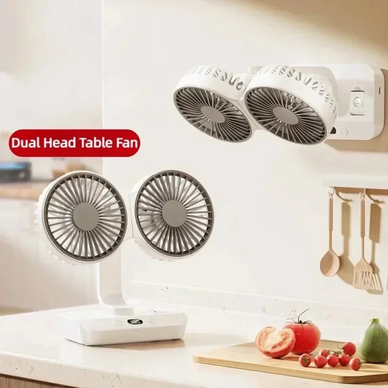 Ventilador portátil multifunción de doble cabezal, 4 velocidades, ajustable, pantalla digital de alta definición, luces nocturnas, nuevo modelo 2024