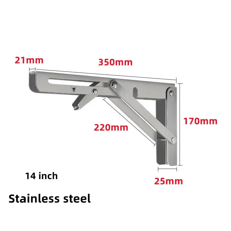 2pcs Heavy Duty Stainless Steel Folding Shelf Brackets Collapsible Wall Mounted L-Table Hinges for Bench & Table with Screws Leedoar