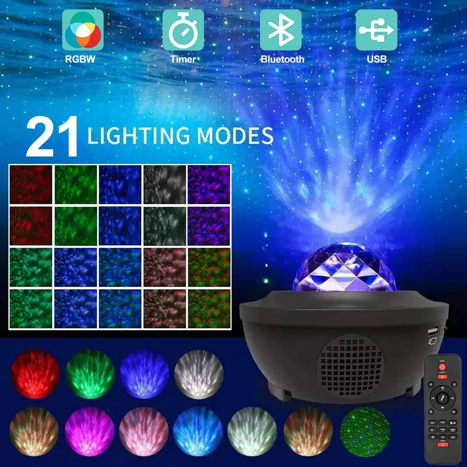 LED Star Projector Night Light Galaxy sound equipment Starry Night Lamp Ocean Wave Projector With Music Speaker Remote Contro Leedoar