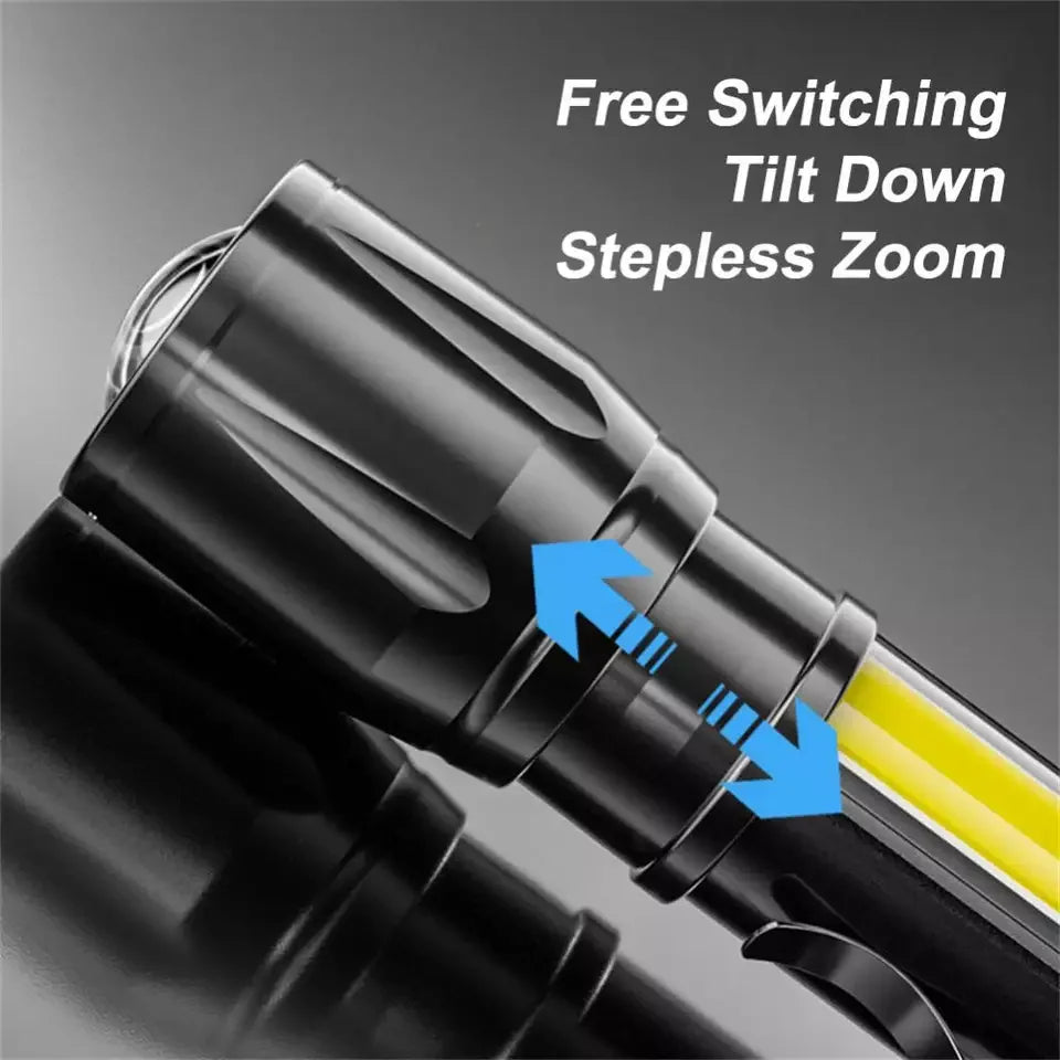 Aluminum Alloy Telescopic Pen Clip Flashlight 513 Mini Zoom Cob Side Light Gift Usb Charging Bright Portable LED Leedoar