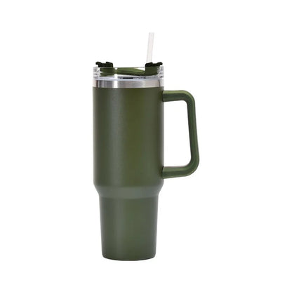 Vaso de taza de 40 oz con asa, vaso aislado con tapa, pajita, taza de agua de café de acero inoxidable para viajes en el hogar, taza térmica 